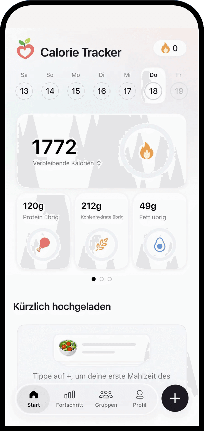 Calorie tracker home screen